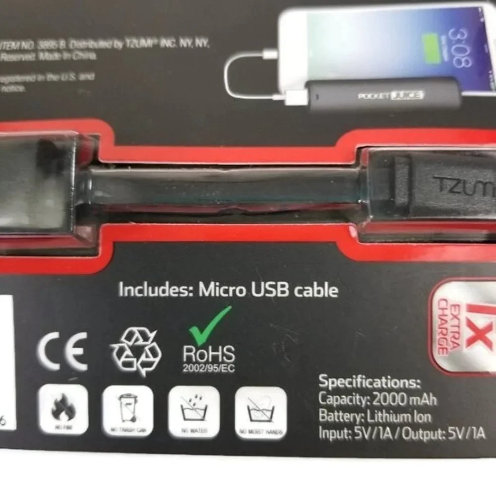Tzumi Pocket Juice 2000mah Portable Battery Charger W/included USB Cable NIP